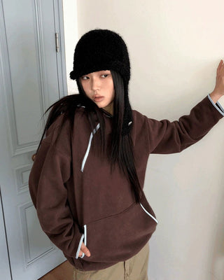 Ponnan color block diagonal half-zip fleece hooded T-shirt