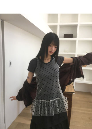 Leman Dot Sheer Frill Layered Dress