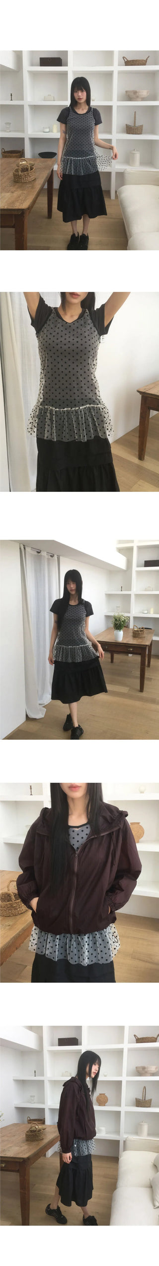 Leman Dot Sheer Frill Layered Dress