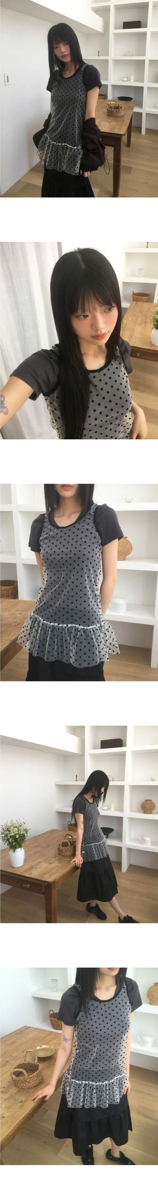 Leman Dot Sheer Frill Layered Dress