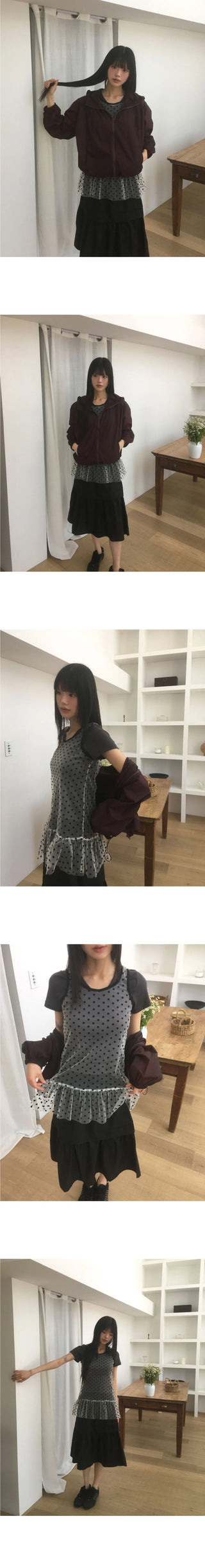 Leman Dot Sheer Frill Layered Dress