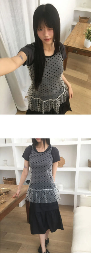 Leman Dot Sheer Frill Layered Dress