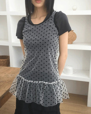 Leman Dot Sheer Frill Layered Dress