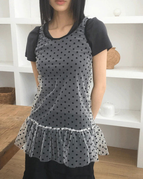 Leman Dot Sheer Frill Layered Dress