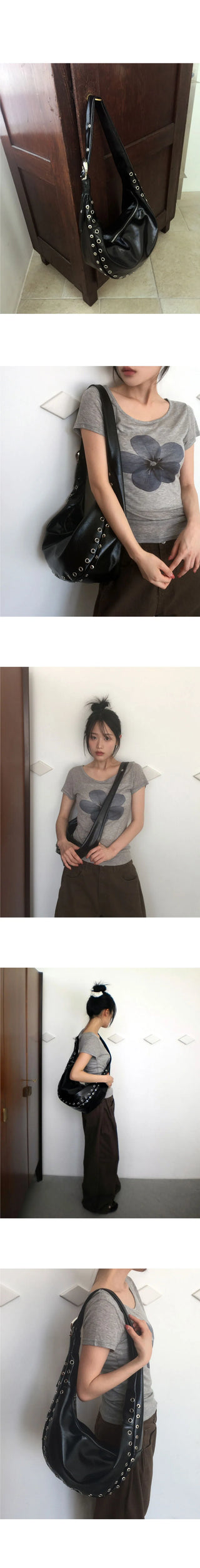 Retained eyelet leather cross shoulder bag