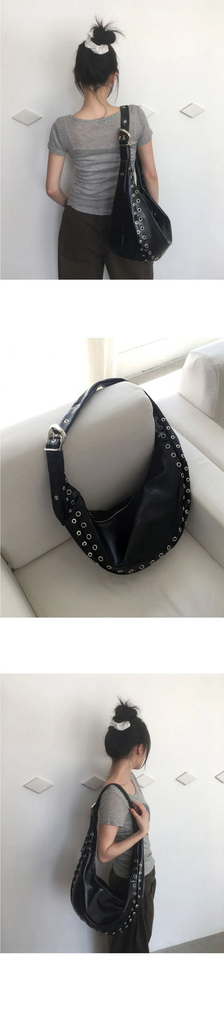 Retained eyelet leather cross shoulder bag