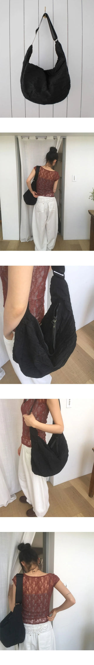 Leon Fleece Pleated Big Crossbody Bag