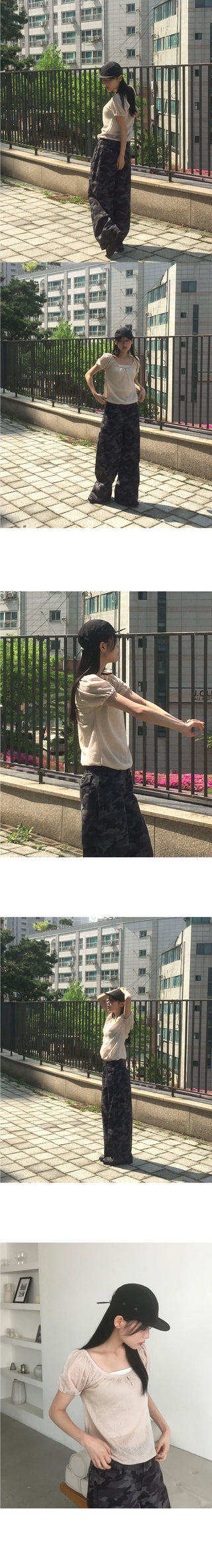 Eveny shirring volume hole short sleeve knitwear