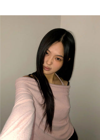 Purple Frill Halter Off-Shoulder Knitwear