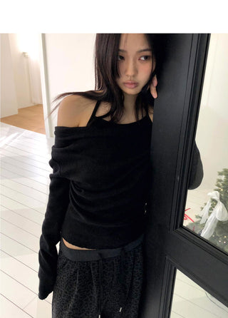 Purple Frill Halter Off-Shoulder Knitwear