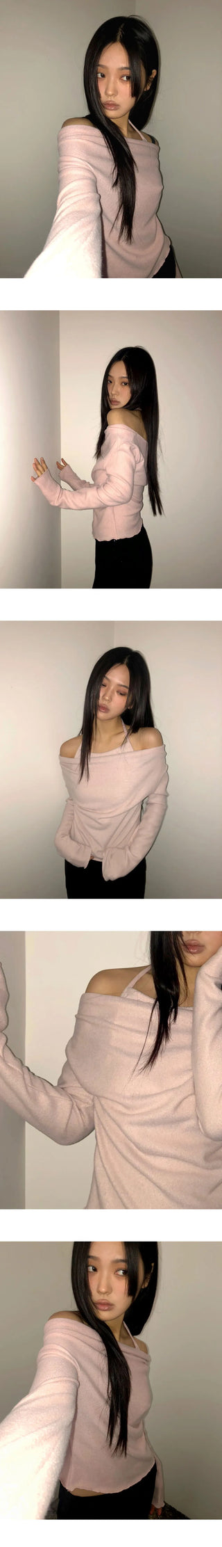 Purple Frill Halter Off-Shoulder Knitwear