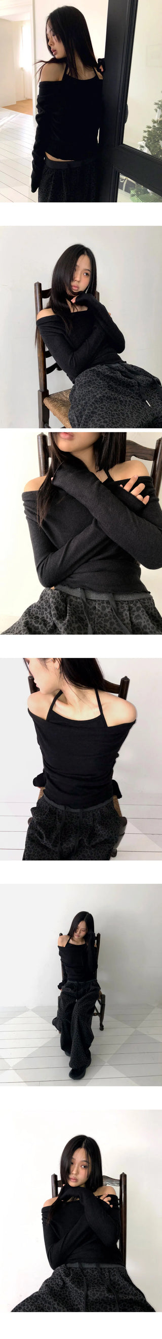 Purple Frill Halter Off-Shoulder Knitwear