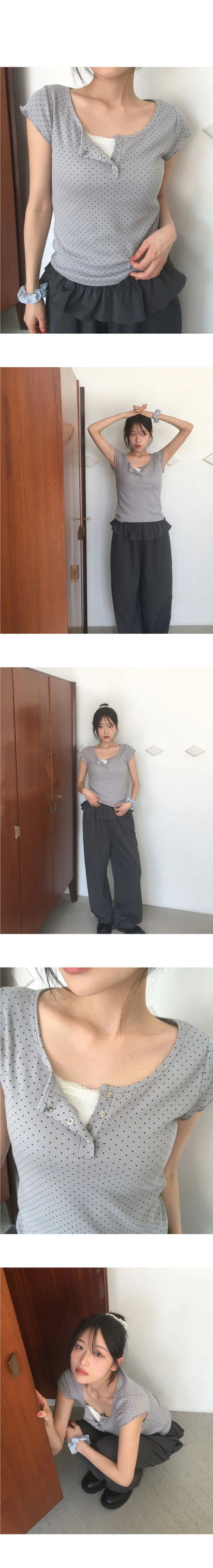 Shud Dot Snap Button Short Sleeve T-Shirt