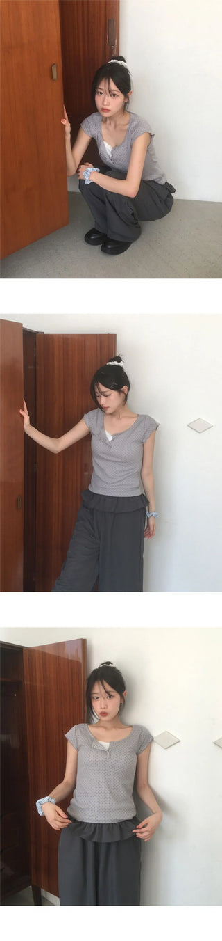 Shud Dot Snap Button Short Sleeve T-Shirt