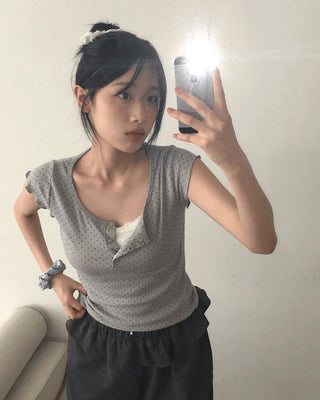 Shud Dot Snap Button Short Sleeve T-Shirt