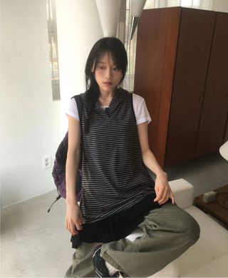 Toe Stripe Sleeveless Hooded Dress