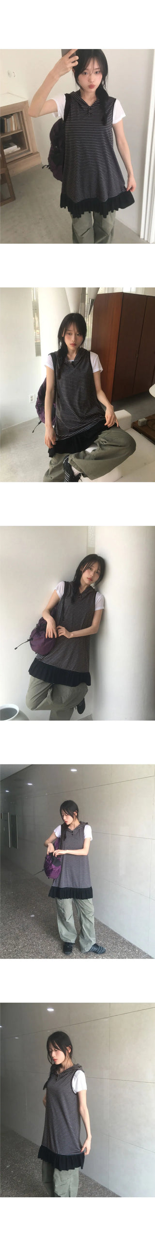 Toe Stripe Sleeveless Hooded Dress