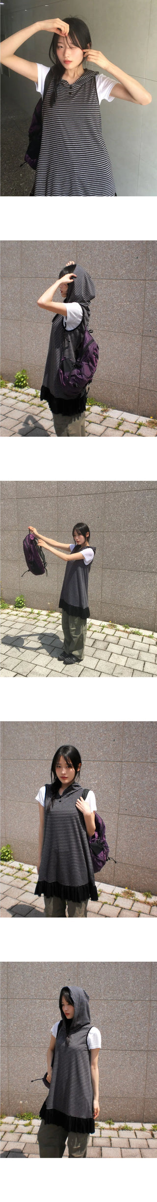 Toe Stripe Sleeveless Hooded Dress