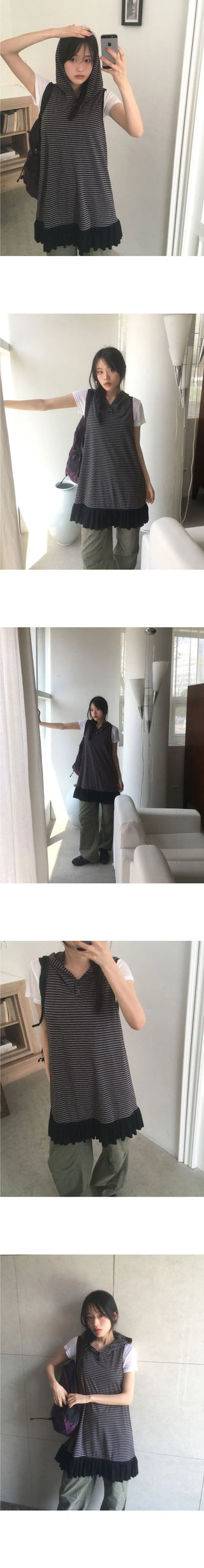 Toe Stripe Sleeveless Hooded Dress