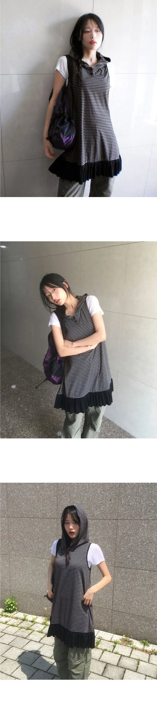 Toe Stripe Sleeveless Hooded Dress