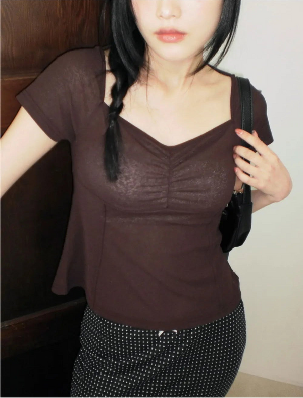 Shocker See-Through Split Shirring Short Sleeve T-Shirt