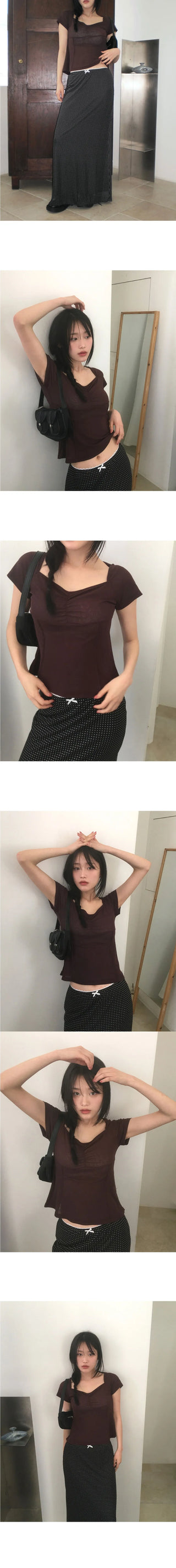 Shocker See-Through Split Shirring Short Sleeve T-Shirt