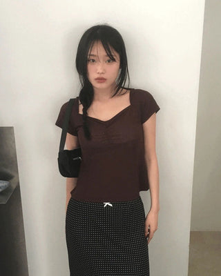 Shocker See-Through Split Shirring Short Sleeve T-Shirt