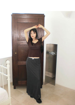 Tano Dot Lace Ribbon Long Skirt