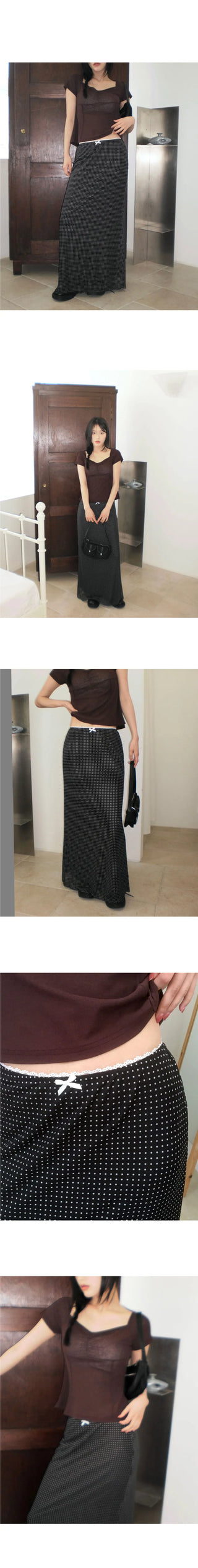 Tano Dot Lace Ribbon Long Skirt