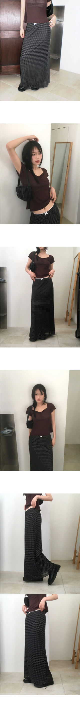 Tano Dot Lace Ribbon Long Skirt