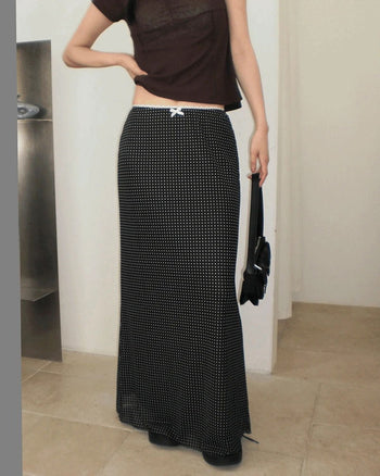 Tano Dot Lace Ribbon Long Skirt