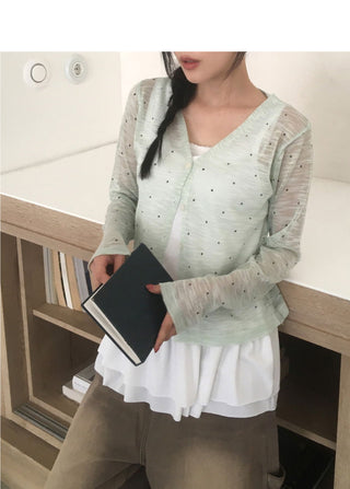 Flan Summer Sheer Dot Cardigan