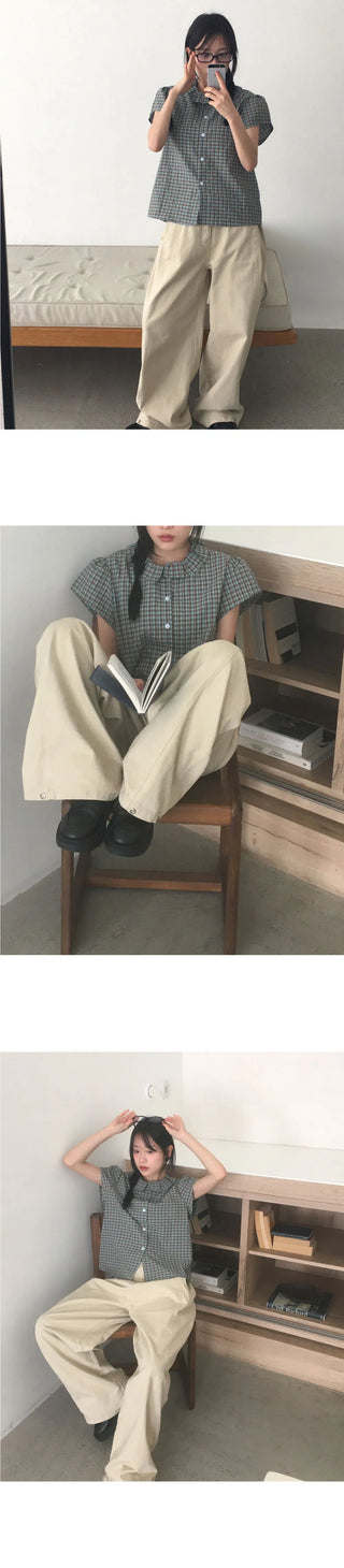 Putting side pin tuck wide cotton pants