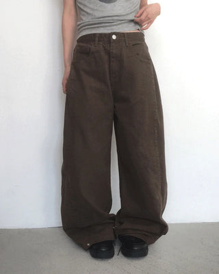 Putting side pin tuck wide cotton pants