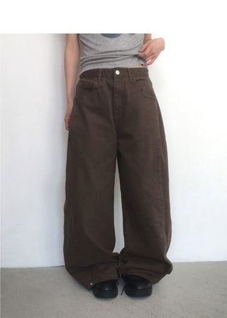 Putting side pin tuck wide cotton pants