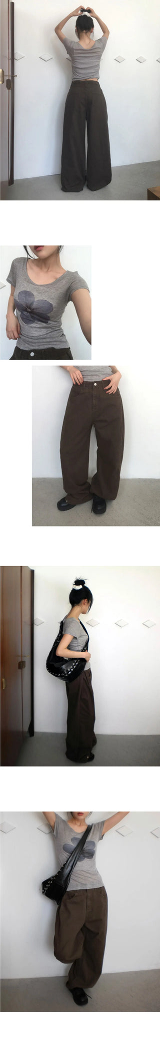 Putting side pin tuck wide cotton pants