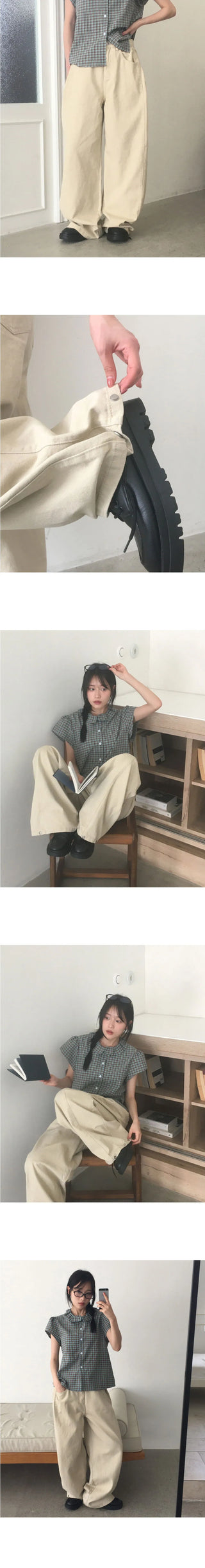 Putting side pin tuck wide cotton pants