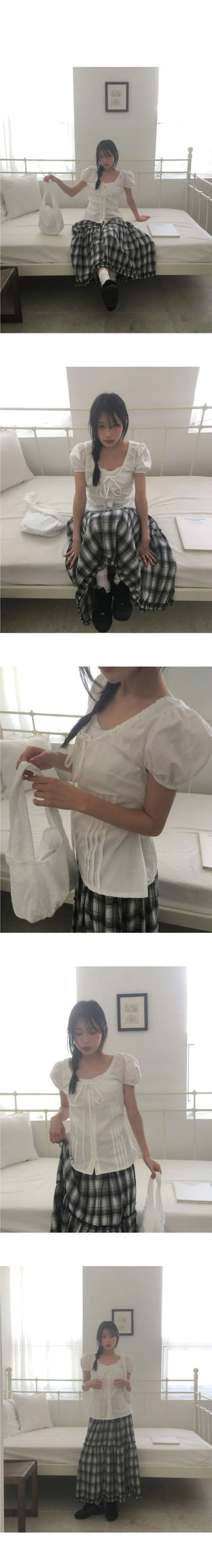 Muh punching lace ribbon cotton bag