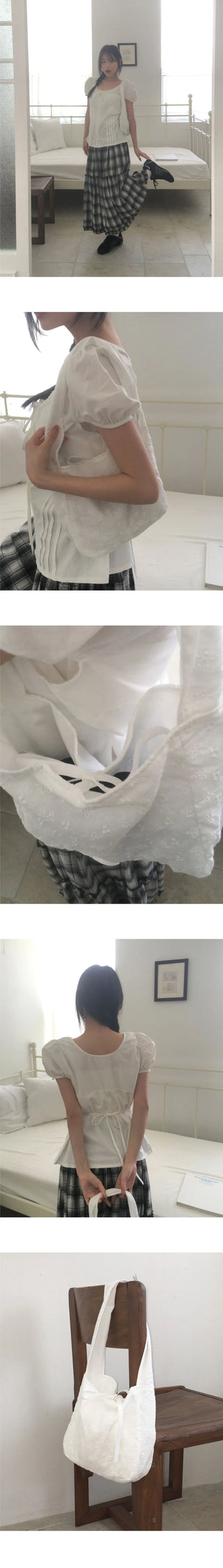 Muh punching lace ribbon cotton bag