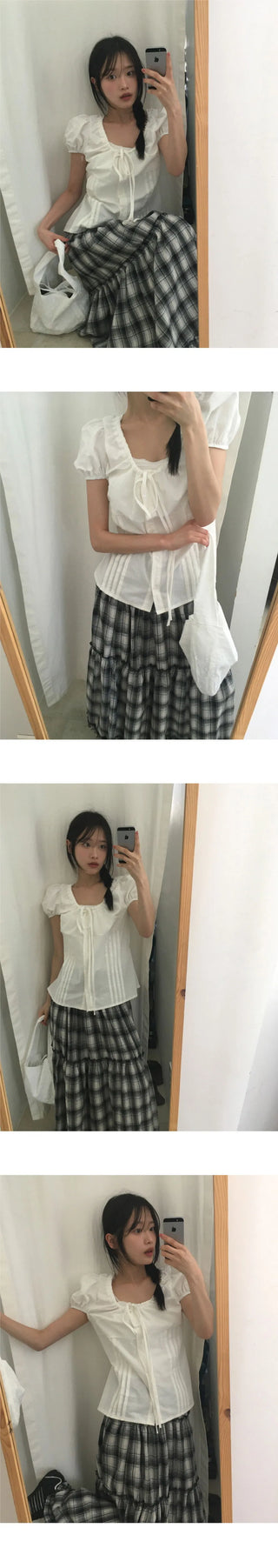 Muh punching lace ribbon cotton bag