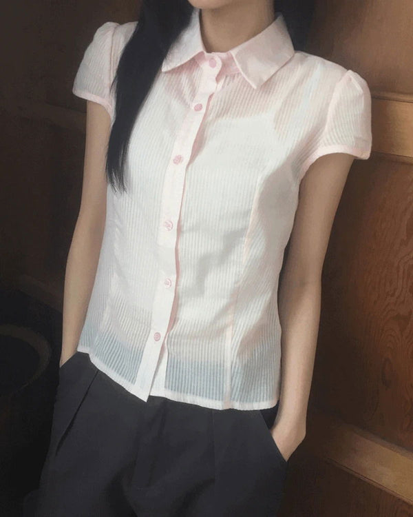 Trang Stripe See-through Short Sleeve Shirt