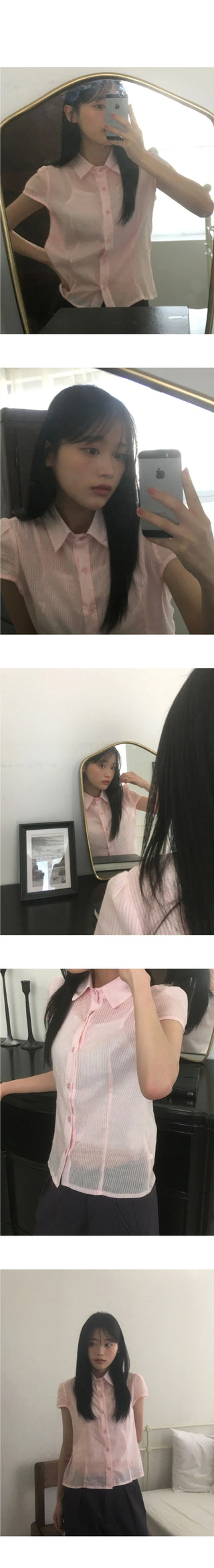 Trang Stripe See-through Short Sleeve Shirt