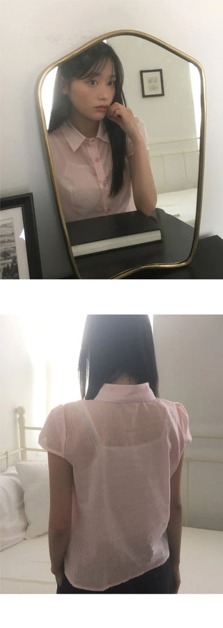 Trang Stripe See-through Short Sleeve Shirt