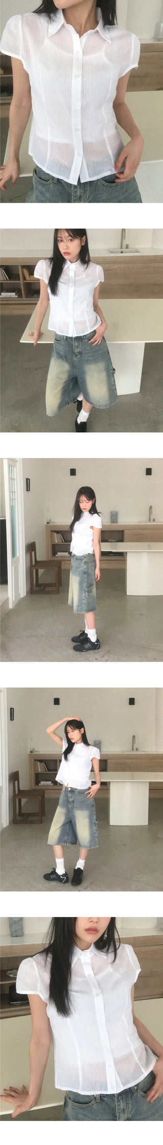 Trang Stripe See-through Short Sleeve Shirt