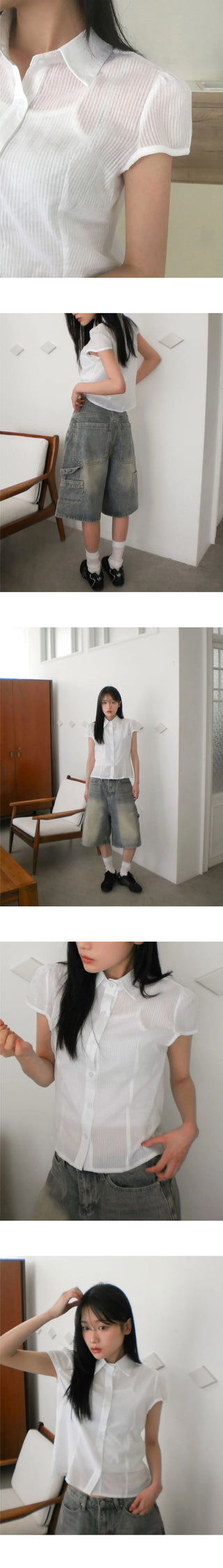 Trang Stripe See-through Short Sleeve Shirt