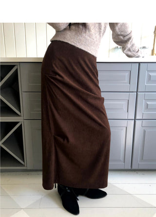 Yurin shirring Ribbed long skirt