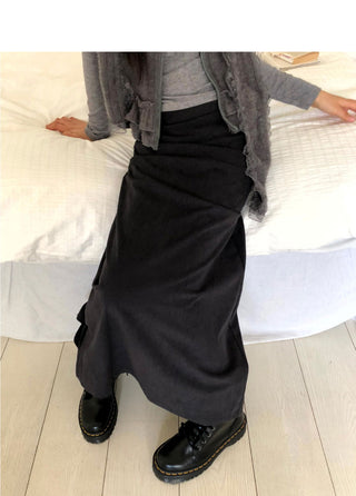 Yurin shirring Ribbed long skirt