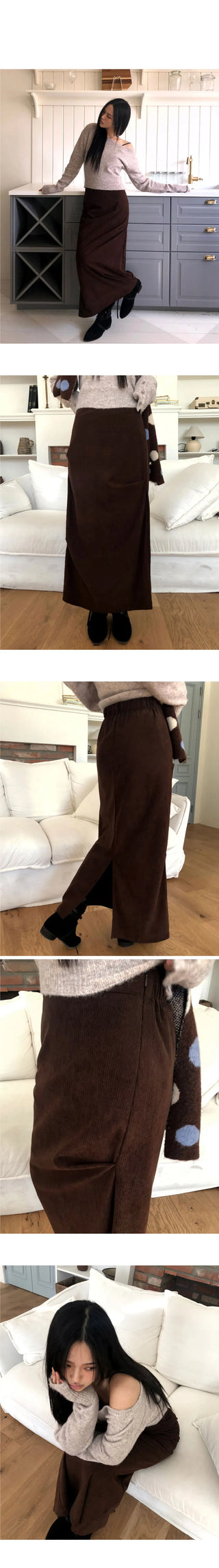 Yurin shirring Ribbed long skirt