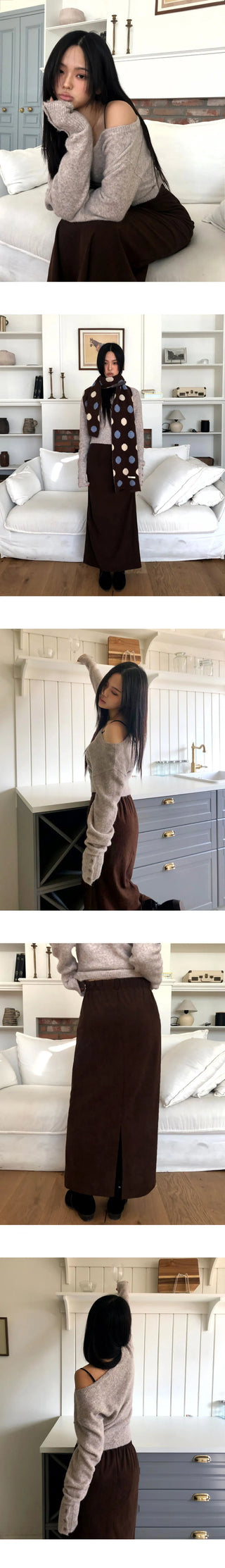 Yurin shirring Ribbed long skirt