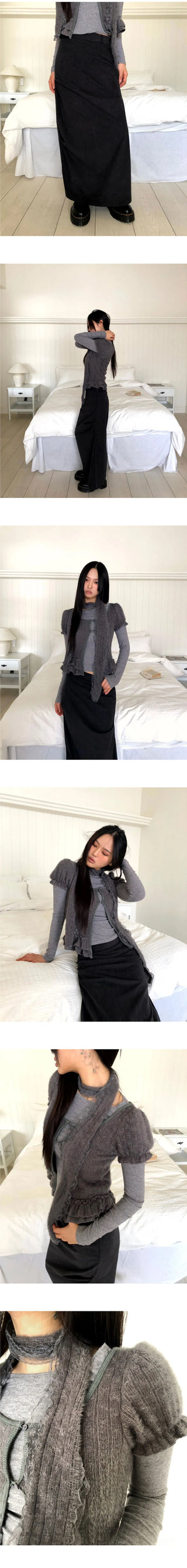 Yurin shirring Ribbed long skirt
